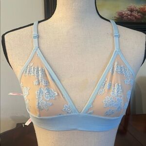 PINK Light Blue Floral Lace Bralette